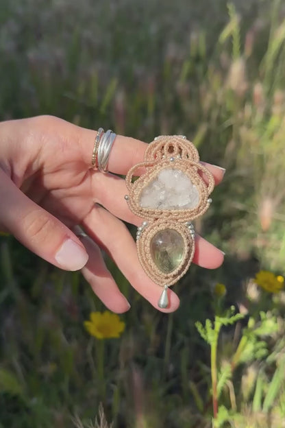 Handmade Quartz Geode and Prasiolite Pendant Necklace