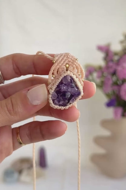 Handmade Amethyst Druzy Pendant Necklace